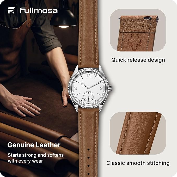 Fullmosa Watch Band, Quick Release Leather Watch Strap for Men Women, Replacement Bands Width 12mm 14mm 16mm 18mm 19mm 20mm 21mm 22mm 24mm
