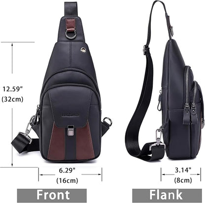LUKZIJAES Genuine Leather Sling Bag for Men Contrast Color Vintage Crossbody Bag Men Chest Pack Mens Cross Shoulder Bags Hiking Daypacks Travel Backpack (#2-Black)