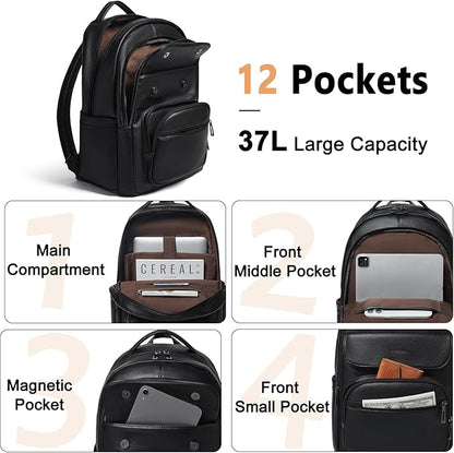 Leresas 37L Backpack Purse for Women Mens Work Travel Teacher Back Pack Laptop Business Vegan Leather Backpack Fashion College Computer Bag Black