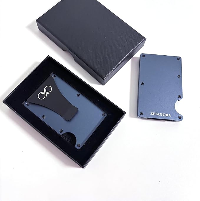 EPIAGORA Minimalist Slim Wallet – RFID Blocking Aluminum Card Holder for Men with Money Clip, Durable Metal Design