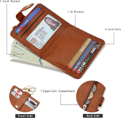 Airkit Small Wallets Woman RFID Blocking Leather Credit Card Holder - with ID Window - Card Wallets for Women - with Zipper Coin Purse - Keychain Wallet