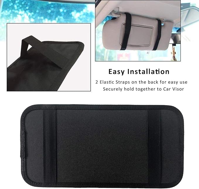 ZugGear Car Sun Visor Organizer, Auto Visor Holder Interior Accessories Pocket Organizer - Car Registration Holder Document Storage Pouch Pen Holder - Black