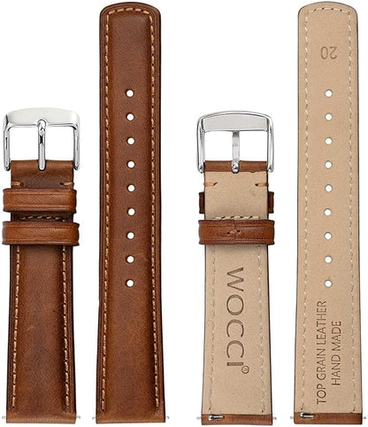 WOCCI Quick Release Watch Band, Distressed Genuine Leather, Stainless Steel Buckle, Strap Width 18mm 19mm 20mm 22mm 24mm