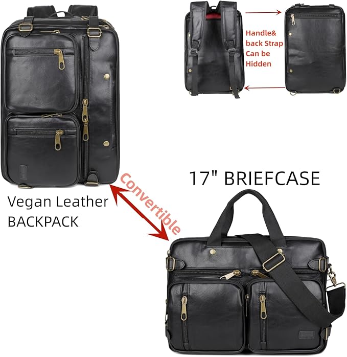 Men Vegan Leather Briefcase Backpack Hybrid 17 Inch Laptop Bag Case Business Messenger bag HB-22