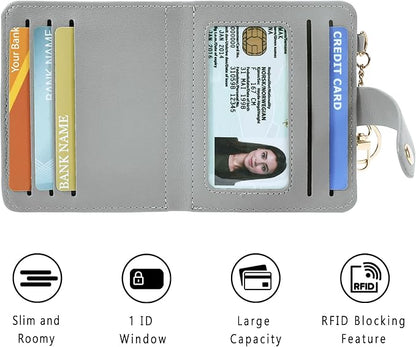 Airkit Small Wallets Woman RFID Blocking Leather Credit Card Holder - with ID Window - Card Wallets for Women - with Zipper Coin Purse - Keychain Wallet