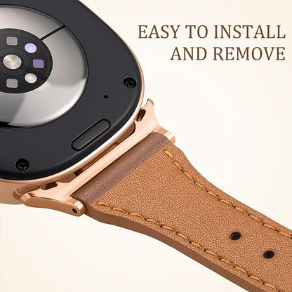 GEAK Slim Leather Band Compatible with Samsung Galaxy Watch 8 40mm 44mm/Watch 8 Classic 46mm, No Gap Adjustable Genuine Leather Replacement Dressy Strap for Samsung Watch 8 Bands Women