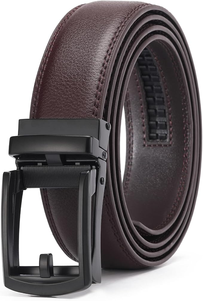 GAEKEAO Ratchet Belt for Men Genuine Leather 1 3/8" - Micro-Adjust Buckle Trim to Fit Dress Belt Casual to Formal Gift Boxed