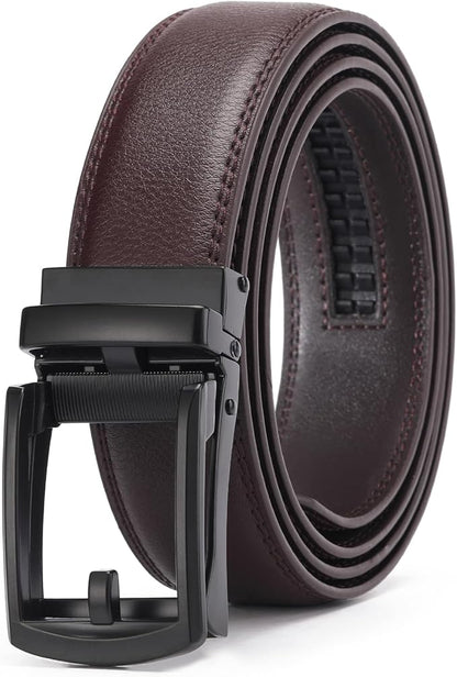 GAEKEAO Ratchet Belt for Men Genuine Leather 1 3/8" - Micro-Adjust Buckle Trim to Fit Dress Belt Casual to Formal Gift Boxed