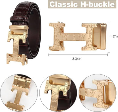 Aurolran Men&Womens Leather Dress Belt Business Automatic Buckle Belt Color-Black Silver Gold