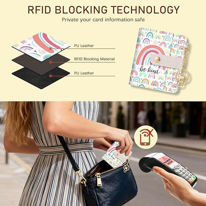 Jogjam Rainbow Be Kind Rfid Women Wallet, Small Slim Thin Credit Card Wallet, PU Leather Bifold Cash Zipper Coin Pocket ID Window for Female Ladies Teen Girls Girly