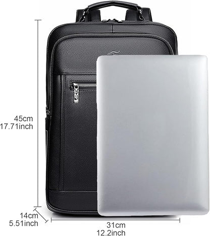 CHAO RAN Laptop Backpack for Men Leather Travel Backpack Carry on Flight Approved-Waterproof Medium Backpack Fit 15.6 Inch Notebook for College Business Office Bag with USB Charging Port (Black14)