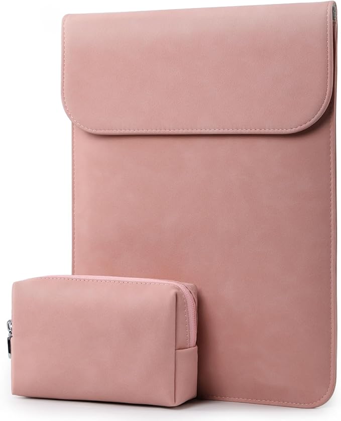 HYZUO 15 Inch Laptop Sleeve Case Bag for MacBook Air 15 M5 A3448 M4 A3241 M3 A3114 M2 A2941 2026-2023, 15" Surface Laptop 7/6/5/4/3, MacBook Pro 15 2019-2016, Faux Suede Leather, Pink