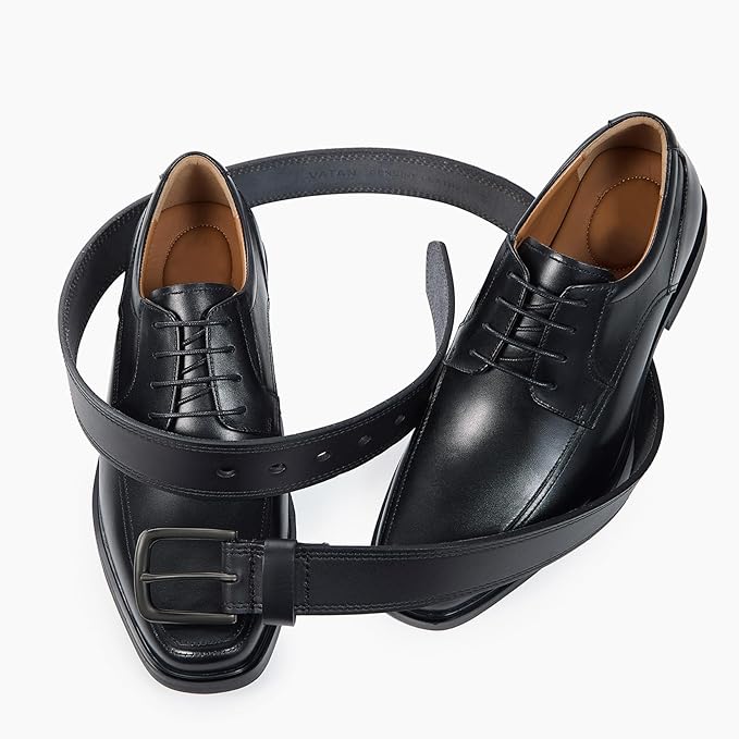 VATAN Men's Full Grain Leather Casual Every Day Jeans Belts, Handmade Men Leather Belt with Gift Box