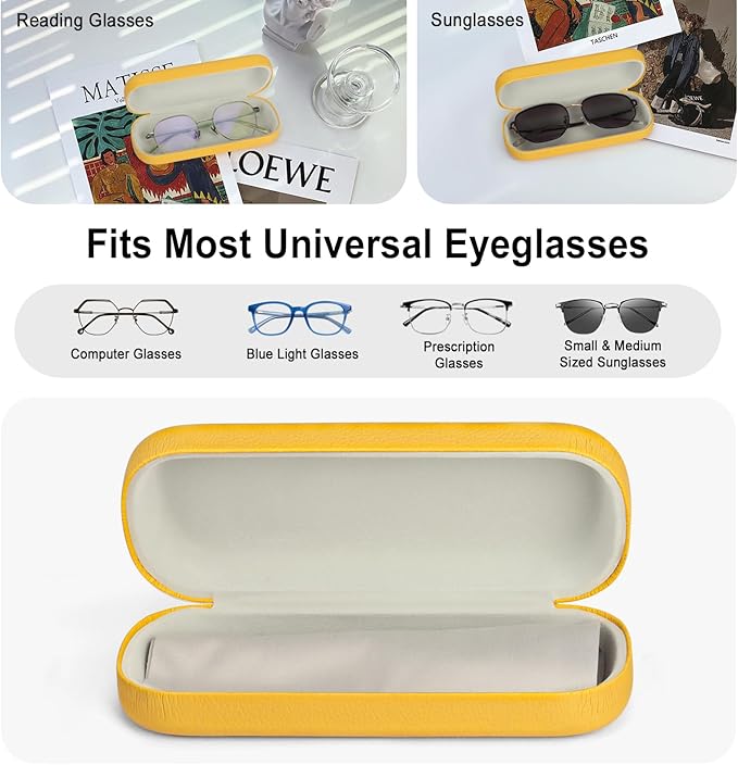 RayLove Glasses Case Hard Shell Eyeglass Case with Cleaning Cloth, PU Leather Protective Eye Glass Cases Fits Most Sunglasses