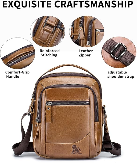 Premium Leather Men's Crossbody -Organized Storage & Durable,Stylish for Daily Carry