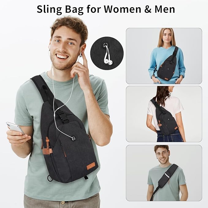 OSOCE Sling Bag for Men, Anti Theft Crossbody with Tunnel Lock, Waterproof Canvas Shoulder Backpack for Travel Hiking Daily