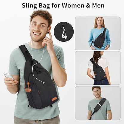OSOCE Sling Bag for Men, Anti Theft Crossbody with Tunnel Lock, Waterproof Canvas Shoulder Backpack for Travel Hiking Daily