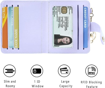 Airkit Small Wallets Woman RFID Blocking Leather Credit Card Holder - with ID Window - Card Wallets for Women - with Zipper Coin Purse - Keychain Wallet