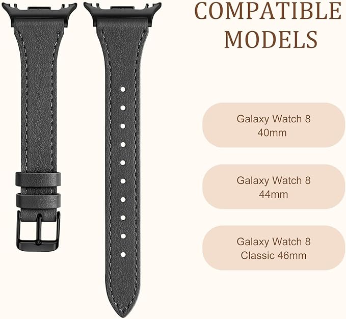 GEAK Slim Leather Band Compatible with Samsung Galaxy Watch 8 40mm 44mm/Watch 8 Classic 46mm, No Gap Adjustable Genuine Leather Replacement Dressy Strap for Samsung Watch 8 Bands Women