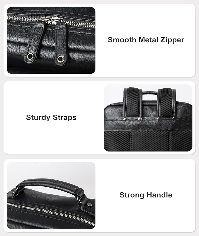 MOYYI Black Leather Backpack for Men Waterproof Fit 15.6 inch Laptop Backpack Work Commute Casual Daypack