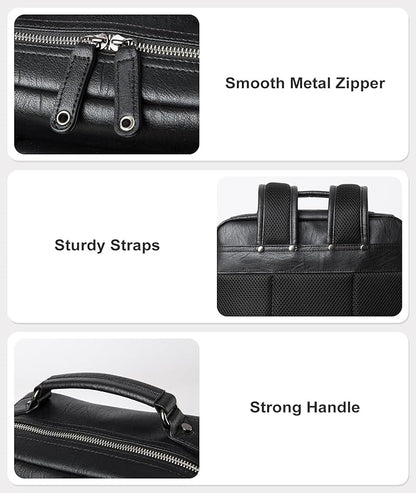 MOYYI Black Leather Backpack for Men Waterproof Fit 15.6 inch Laptop Backpack Work Commute Casual Daypack