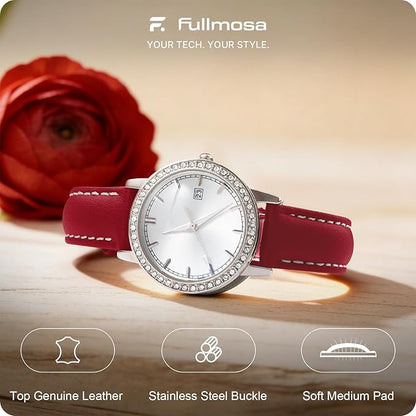 Fullmosa Watch Straps 20mm, Axus Series Leather Strap Replacement Watch Strap with Stainless Steel Metal Clasp for Men Women 14/16/18/20/22/24mm, Red 20mm