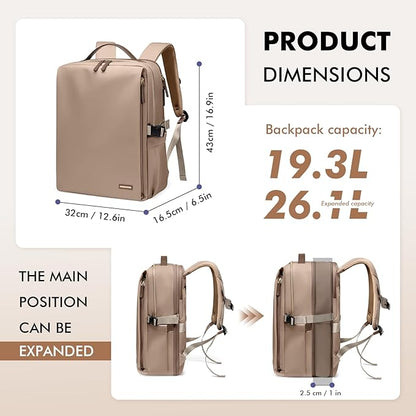 GOLF SUPAGS Stylish Laptop Backpack for Women Airline Approved Perfect for Work College and Travel Multi-Functional Casual Daypack Fits 17.3 Inch Notebook (Champagne)