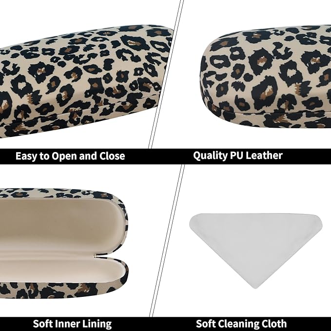 PERFECTSIGHT Hard Shell Eyeglasses Case, PU Leather Protective Glasses Case, Cute Eyeglass Case for Women Men Girls