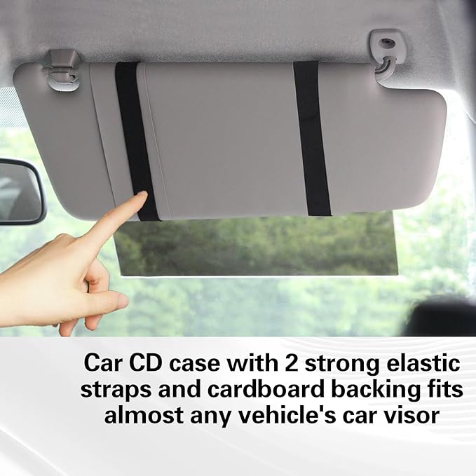 TIESOME CD Visor Holder for Car, Visor CD Holder Organizer Large Capacity CD Visor Case Car Sun Visor Organizer with 12 DVD Storage Sleeves 1 Mesh Pocket 1 Pen Holder and Elastic Strap(Black)