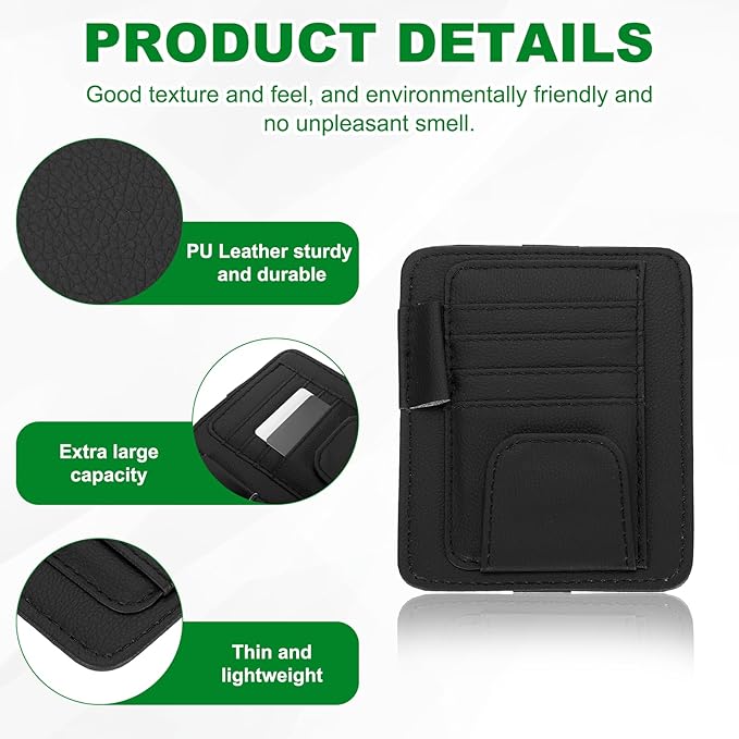 PATIKIL 1 Pcs Car Sun Visor Organizer, 6.1 x 4.9 Inch PU Leather Vehicle Storage Pouch Holder for Sunglasses Card Pen Driver License Car Accessories, Black