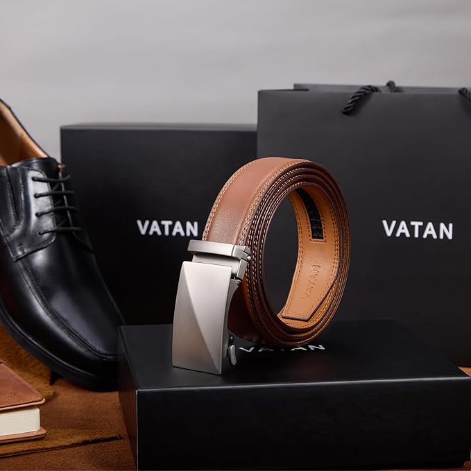 VATAN Men's Belt Leather Ratchet Belt for Men Dress Casual Every Day with Adjustable Buckle, Trim to Fit