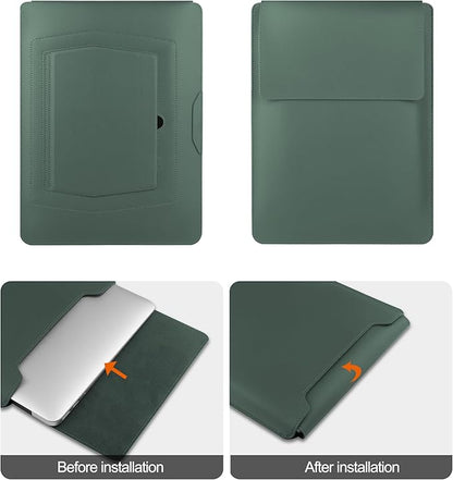 HoYiXi 13.3'' /13.6'' Laptop Sleeve Case Leather Bag with Stand Compatible with MacBook Pro 14/MacBook Air 13(M1 M2)/13.3'' Yoga/Dell XPS 13/HP/Matebook 14'' Laptop case, Green