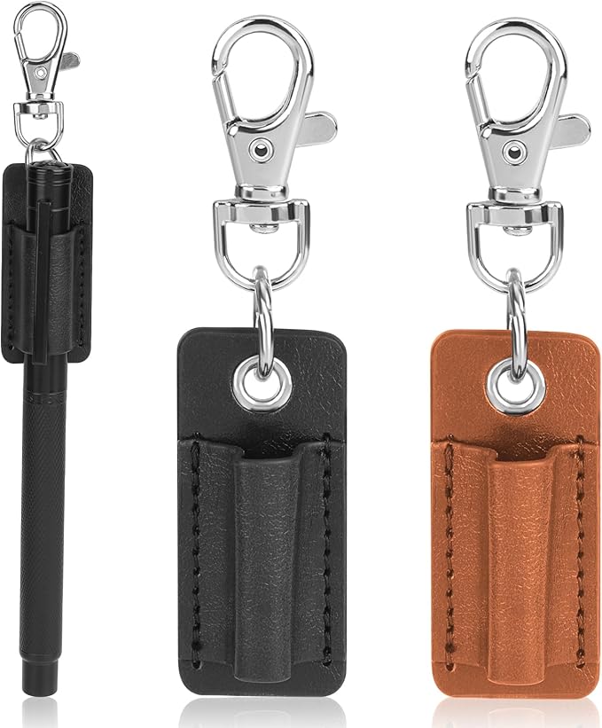 2 Pieces Pen Lanyard Holder, Pen Holder Keychain Pen Holder Pen Clip for Lanyard Anti-Lost Pen Holder Clip for Neck Lanyard Portable PU Leather Neck Pen Holder for Clipboard Badge Keychain Pen Holder