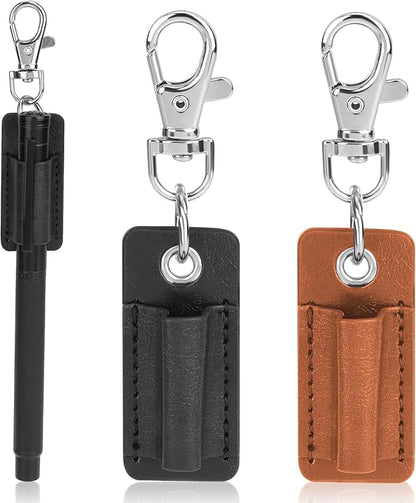 2 Pieces Pen Lanyard Holder, Pen Holder Keychain Pen Holder Pen Clip for Lanyard Anti-Lost Pen Holder Clip for Neck Lanyard Portable PU Leather Neck Pen Holder for Clipboard Badge Keychain Pen Holder