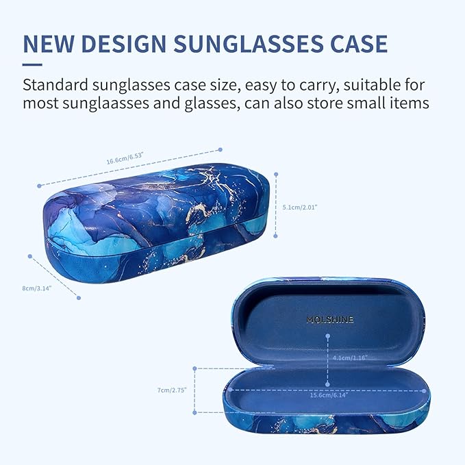 molshine Hard Shell Leather Sunglasses Case,Classic Large Glasses Case for Women Men,Sunglass Eyeglasses
