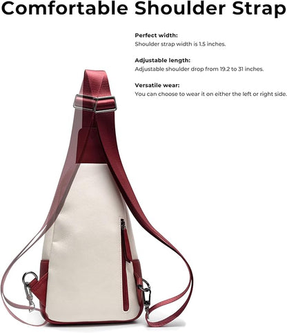 Alldaily Large Sling Bag for Women Crossbody Purse Leather Fashionable Trendy Chest Bag for Travel, Fanny Pack (Red&White)