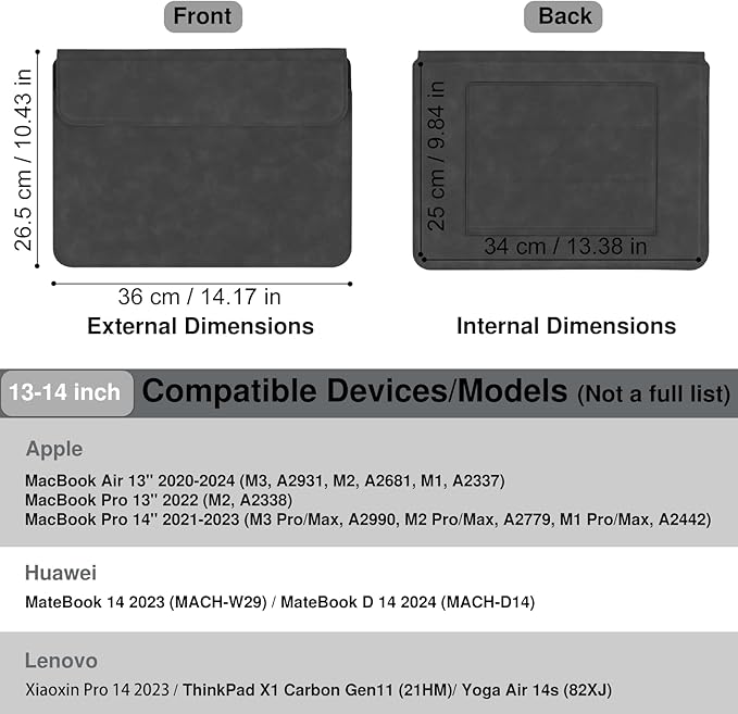 Allinside 13-14 Inch Laptop Sleeve Case for MacBook Pro 14" 2021-2026/MacBook Air 13" 2010-2017/MacBook Pro 13" 2010-2015, Waterproof Matte PU Leather Sleeve Cover with Stand & Accessory Pouch, Black