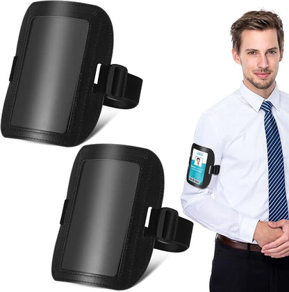 Geelin 2 Pcs Arm Badge Holder for Men Leather ID Armband Adjustable Badge Holder with Elastic Arm Band Waterproof Ski Pass Armband for Work Postcards Office Business Supplies(Black)