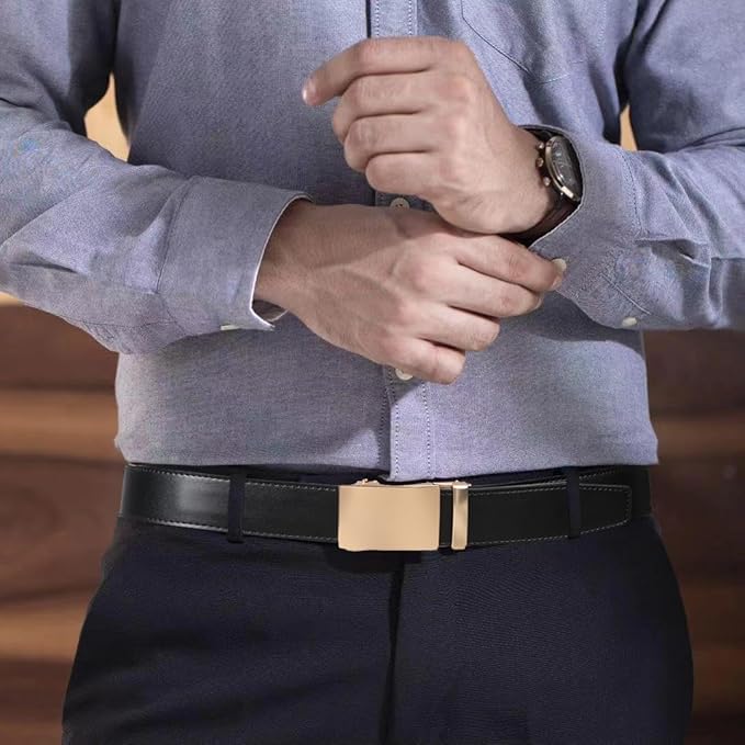 Founders & C Ratchet Belts for Men-Black/Brown Belt Leather 1 3/8" for Casual Dress-Micro Adjustable Belt