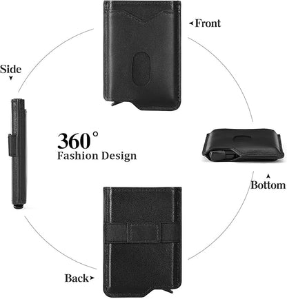 Slim Smart Mens Wallet Minimalist Genuine Leather Card Holder Cash Card Back Belt Wallet RFID Blocking Pop Up Aluminum Case Credit Card Wallet
