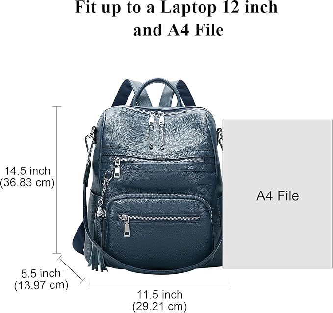 ALTOSY Genuine Leather Backpack Purse for Women Large Shoulder Bag With Laptop Compartment Multiple Pockets(S106 Indigo Blue)