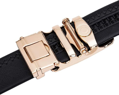 Dubulle Designer Ratchet Belt for Men Leather Fashion Adjustable Automatic Buckle Sliding Removable Dress Casual