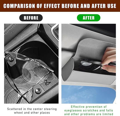 Augeny Sunglasses Holder for Car Sun Visor, Leather Auto Eyeglasses Storage Case with Hidden Magnetic Closure, Protective Glasses Organizer Box, Vehicle Visor Accessories for Woman Man (Gray)
