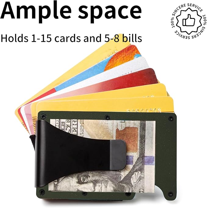Slim Wallet for Men,RFID Blocking Minimalist Metal Wallet, Money Clip/Cash Holder, Front Pocket Aluminum Credit Card Holder, Ideal Gift for Men,Matte Green
