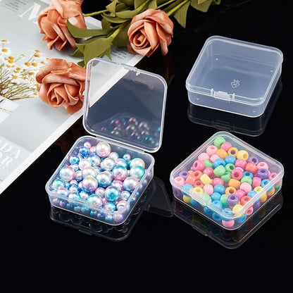SATINIOR 12 Pack Clear Plastic Beads Storage Containers Box with Hinged Lid for Beads and More (2.52 x 2.52 x 0.79 Inch)