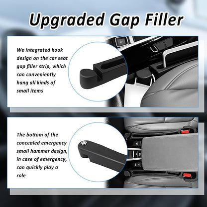 2PCS 3 in 1 Car Seat Gap Filler Organizer with Emergency Hammer,Upgraded Car Seat Gap Plug with Storage Slot & Cars Hook,Versatile in Between Cars Seats Catcher for Gaps Blocking