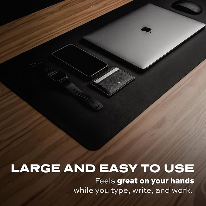 STATIK TaskPad Leather Mouse Pad for Desktop - Large Waterproof Desk Cover on Top of Desks, Big Gaming Surface Area 35.4" x 16.5" - Double-Sided XL Keyboard Mat (Black, Grey)