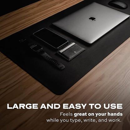 STATIK TaskPad Leather Mouse Pad for Desktop - Large Waterproof Desk Cover on Top of Desks, Big Gaming Surface Area 35.4" x 16.5" - Double-Sided XL Keyboard Mat (Black, Grey)