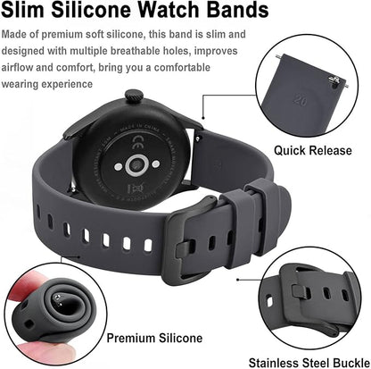 BISONSTRAP Silicone Watch Bands, Slim Watch Straps with Quick Release, 20mm, Grey with Black Buckle