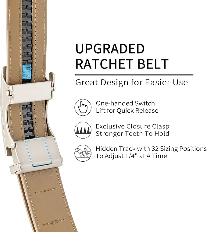 GAEKEAO Men's Belt Suede Leather Ratchet Belt for Men Micro-Adjustable Buckle for Dress, Casual & Everyday Wear, Trim to Fit
